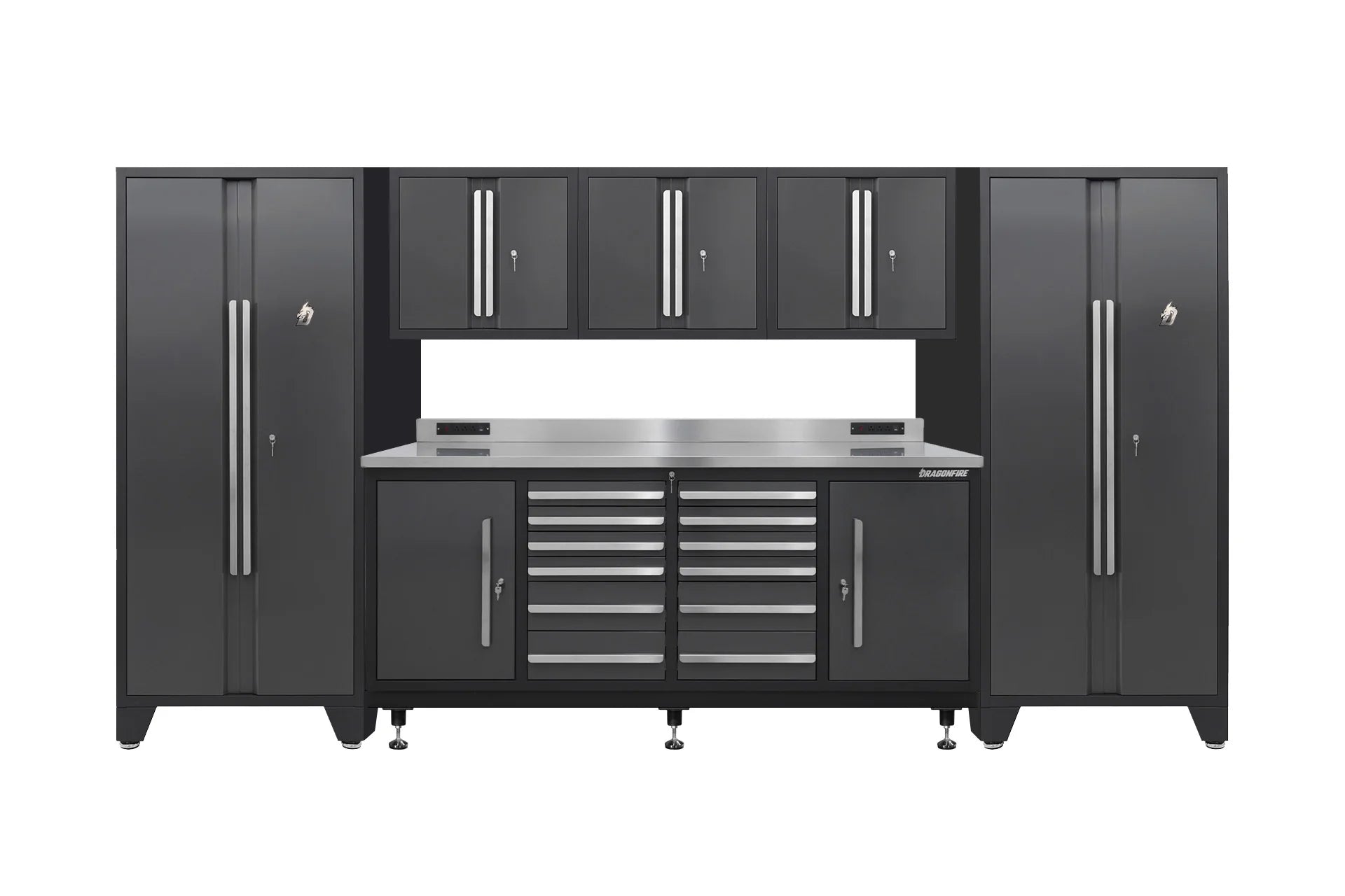 Pro Series 12 Drawer Workbench Package - Workbench, Wall Cabinets & Locker Cabinets